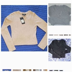 3 Women's Sweaters -Tan, Black, Grey